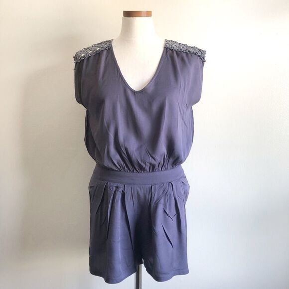 UO Pins & Needles navy blue cap sleeve romper - Picture 1 of 6